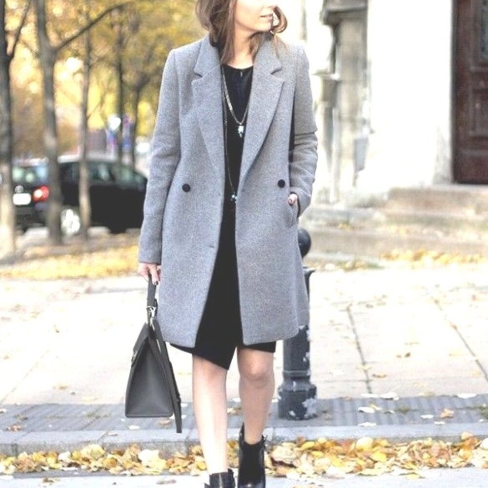 Chic Light Gray Double-Breasted Wool Blazer Coat